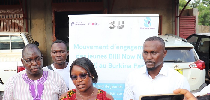 Etienne Koula, chargé de communication et plaidoyer de SOS-JD.Fidèle Kaboré Kantiono, conseiller en emploi et formation professionnelle ; Michael Ouédraogo, représentant le partenaire financier Planned Parenthood Global (PP GLOBAL) ; 