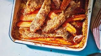 Recette : Poulet caramélisé au miel et carottes rôties