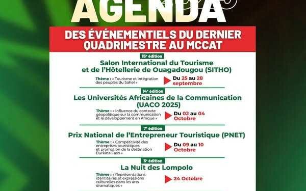Agenda des événementiels du dernier quadrimestre au Ministère de la Communication, de la Culture et des Arts